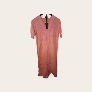 Lake XXS Coral Pink Gauze Dress V Neck Coastal Caftan Cotton Beachy Vacation